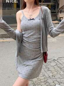 1pc Women's Mini Summer Fashionable Polka Dot Sleeveless Camisole Short Dress, Sexy Figure Hugging Sheath Dress
