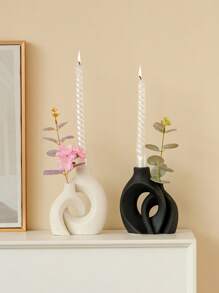 1 件几何陶瓷烛台和花瓶套装，黑白，简约现代风格，浪漫花瓶适合婚礼、派对、家居、桌面、办公室、酒店、客厅装饰