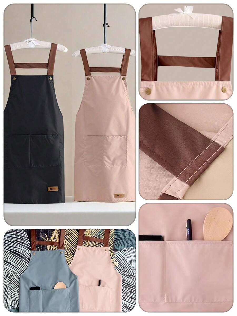 Waterproof And Oil Resistant Canvas Apron - Floral Design, Adjustable Waistband, Breathable Fabric, New Kitchen Home Cooking Oil And Stain Resistant Apron, Kitchen, Bathroom, Family, Household Products,Waterproof Oil Resistant Cooking Apron With Pockets - Adjustable And Multi-Purpose, Suitable For Coffee Bars And Restaurants