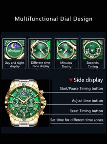 POEDAGAR 1 件男士运动手表，防水计时码表，夜光不锈钢豪华石英表 + 礼盒