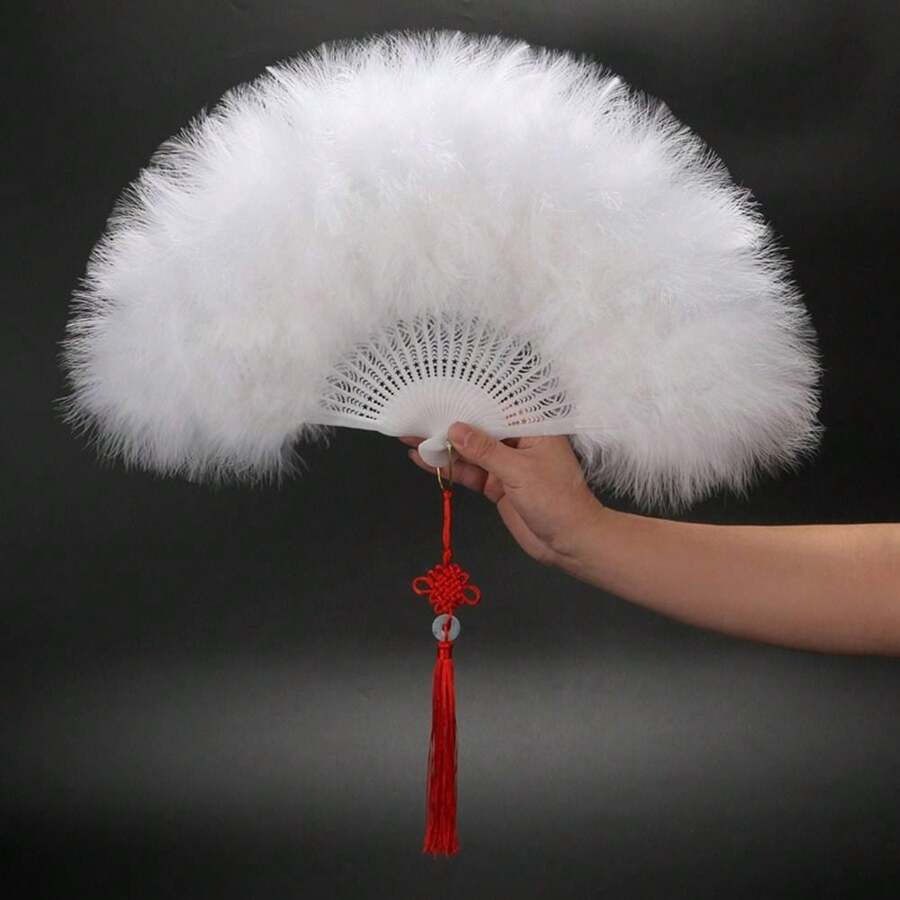 Abanico de plumas plegable de marabú, abanico de mano estilo vintage ...