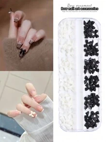 美甲珠收纳盒 12 槽长盒 - AB 色和白色半圆形珍珠吊饰，各种尺寸，DIY 美甲装饰收纳盒