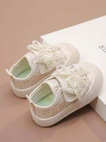 1 para dziewczęcych kolorowych, blokowych, kokardkowych, swobodnych trampek, uniwersalny, jednolity kolor, odpowiedni na każdą porę roku