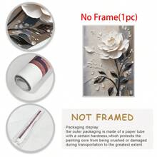 1 件别致的 3D 花卉油画艺术品，浮雕花卉，厚实纹理，带框墙面装饰 - 彩色 - 查看 8