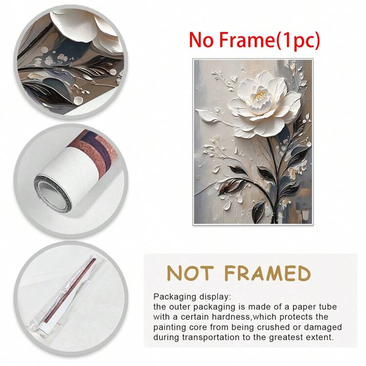 1pc Chic 3D Floral Canvas Art, Embossed Flowers, Thick Texture, Framed Wall Decor Gifts Birthday Graduation - Multicolor - View 8