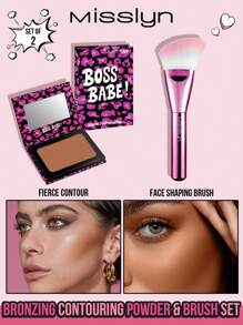 MISSLYN Bronze Contouring Powder & Brush Set, Bronze Contouring Powder, Matte Bronze Powder, High Pigmentation, Fine And Smooth Texture, With Mirror, Face Contouring Powder, Long-Lasting Makeup, Lightweight And Breathable, Easy To Blend - #1+Brush - View 1