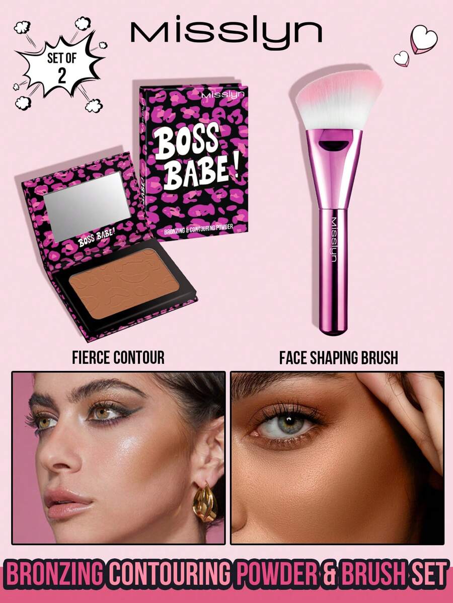 MISSLYN Bronze Contouring Powder & Brush Set, Bronze Contouring Powder, Matte Bronze Powder, High Pigmentation, Fine And Smooth Texture, With Mirror, Face Contouring Powder, Long-Lasting Makeup, Lightweight And Breathable, Easy To Blend - #1+Brush - View 1