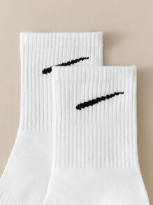 5 Pairs Pure White Socks For Women, Korean Style Mid-Calf Socks, Versatile For Summer, Unisex Athletic Socks For Autumn/Winter
