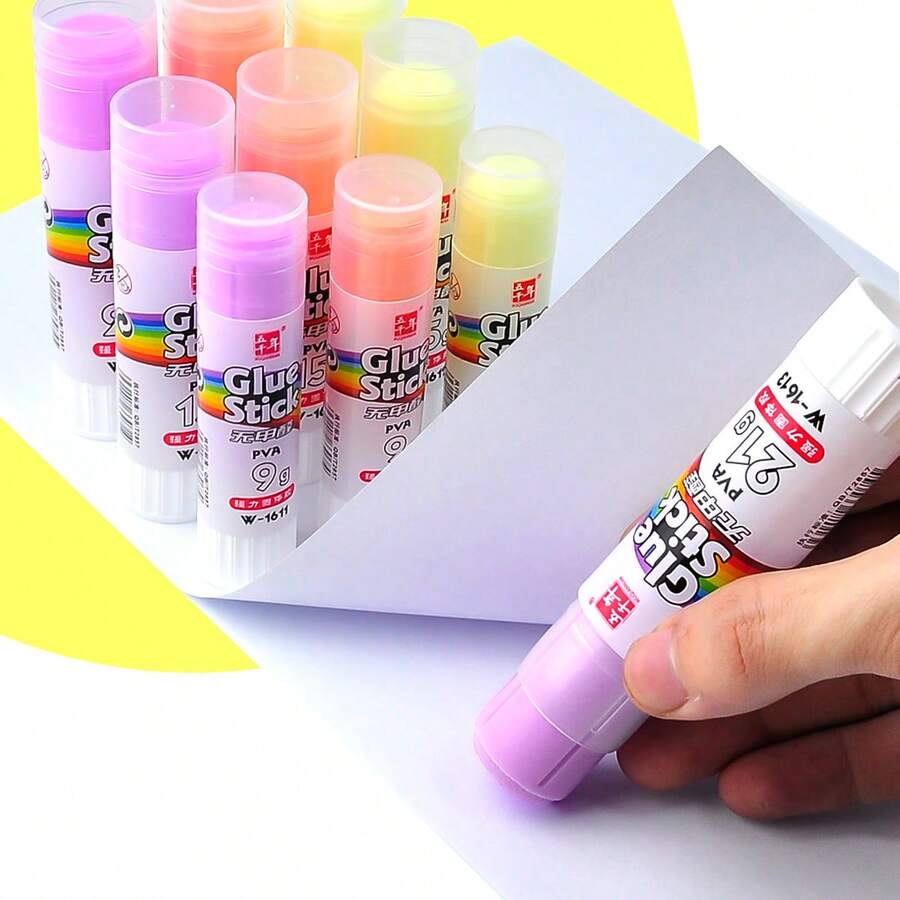 WUQIANNIAN 2支/套 聚乙烯醇（PVA）无甲醛固体胶棒，固体胶，文具用品，胶带，工艺胶棒，强力固体胶，办公用品，高粘度固体胶 - 彩色 - 查看 1