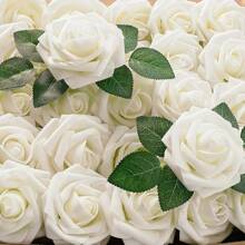 50/100pcs Artificial Flowers Real Looking White Foam Fake Roses With Stems For DIY Wedding Bouquets Bridal Shower Centerpieces Floral Arrangements Party Tables Home Decorations Gifts Birthday Graduation