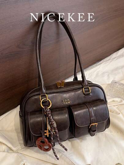 新款面包结吊坠多口袋枕形包，时尚多彩腋下包，复古简约高品质女士单肩包，日常、通勤、购物皆宜，复古风格