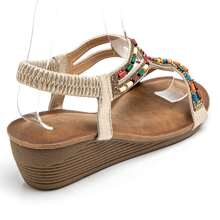 Platform Sandal With Rhinestone Details And Decorative Buckle - Gold - View 4