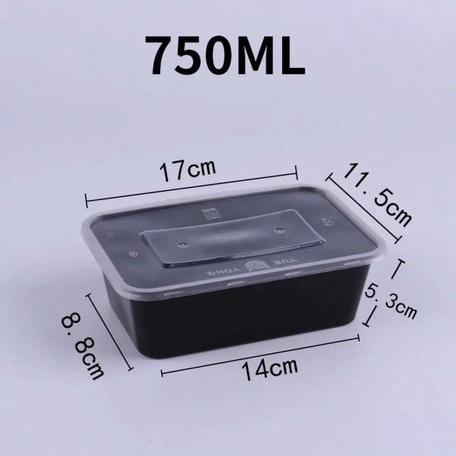 10PCS Plastic Disposable Food Containers Black Take Out Containers With Lid For Salads Sandwiches  Kitchen Fridge Storage Boxes - 白色 - 查看 1