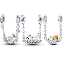 1 件闪亮招财猫可爱懒散摇摆猫吊坠饰品适合原创手链项链 DIY 珠宝制作串珠银色珠子生日礼物女士女孩