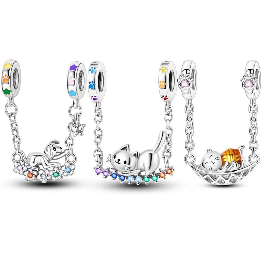 1 件闪亮招财猫可爱懒散摇摆猫吊坠饰品适合原创手链项链 DIY 珠宝制作串珠银色珠子生日礼物女士女孩