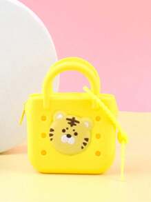 马卡龙色迷你方形可爱纯色硅胶孔手提包，可爱卡通动物图案，可根据个人喜好拆卸图案，蝴蝶，老虎，猫咪，DIY零钱包，沙滩包，触感舒适，拉链设计，方便携带，可挂在其他包包上，是一款旅行收纳产品，日常通勤，学生，上班族，家庭，朋友，旅游纪念品，生日礼物，旅游纪念品。