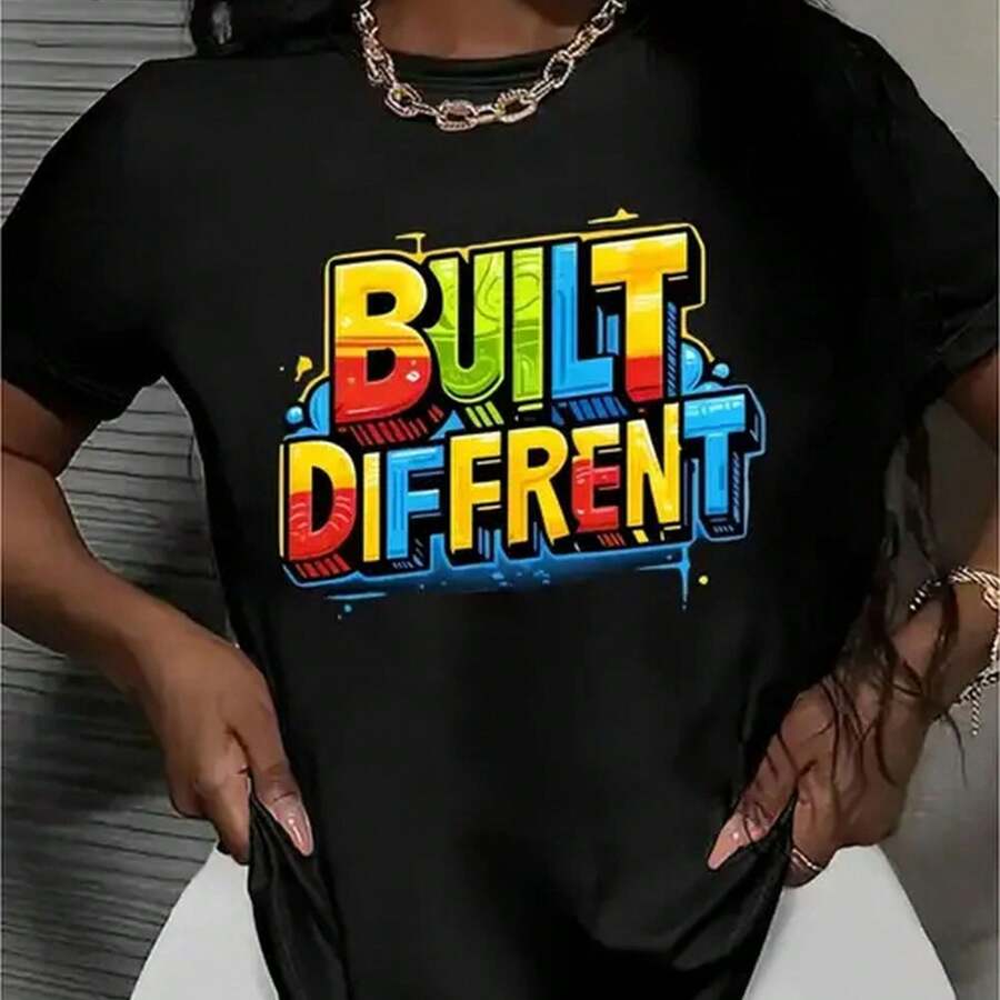 Casual T Shirt With Round Neck Printed With Unique Colorful Letters 180g Printed T Shirt With Round Neck And Short Sleeves Versatile High Quality Leisure   And Womens Wear