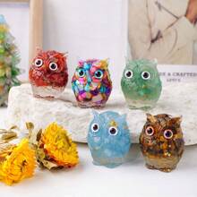 1 PIEZA Figura de buho hecha a mano de piedras de cristal natural, adorno de mesa de resina para decoración del hogar, coleccionables y regalos - Búho epoxi - Ver 8