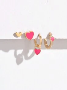 Bộ 4 khuyên tai đính đá Zirconia màu hồng thanh lịch, thiết kế hình ngôi sao và mặt trăng, bộ khuyên tai thời trang tối giản dành cho phụ nữ thích hợp cho các buổi hẹn hò, tiệc tùng, đi làm - Hồng - Xem 3