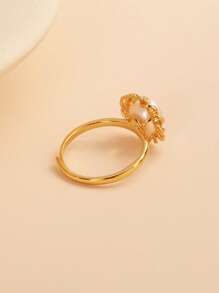 1 件 925 纯银天然珍珠和方晶锆石可调节戒指，适合女性、订婚、婚礼、生日礼物 - 金黃色 - 查看 4