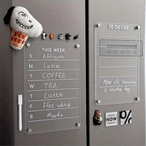1 stuk transparant acryl magnetisch memobord, weekplan/takenlijst herbruikbare magnetische koelkaststicker, geschikt voor thuis en op kantoor (inclusief 1 whiteboardmarker)