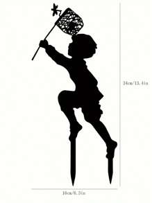 CIF BUY 1 件高品质铁黑色金属男孩女孩捕捉蝴蝶花园装饰地板塞，户外可作为个性化礼物丰富花园庭院 - 黑色 - 查看 12