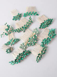 圣帕特里克节绿色叶子水晶装饰发饰，锌合金水钻叶子图案发梳发夹，四季皆宜，可作侧梳，适合上学、婚礼、伴娘礼物、派对造型 - 彩色 - 查看 12