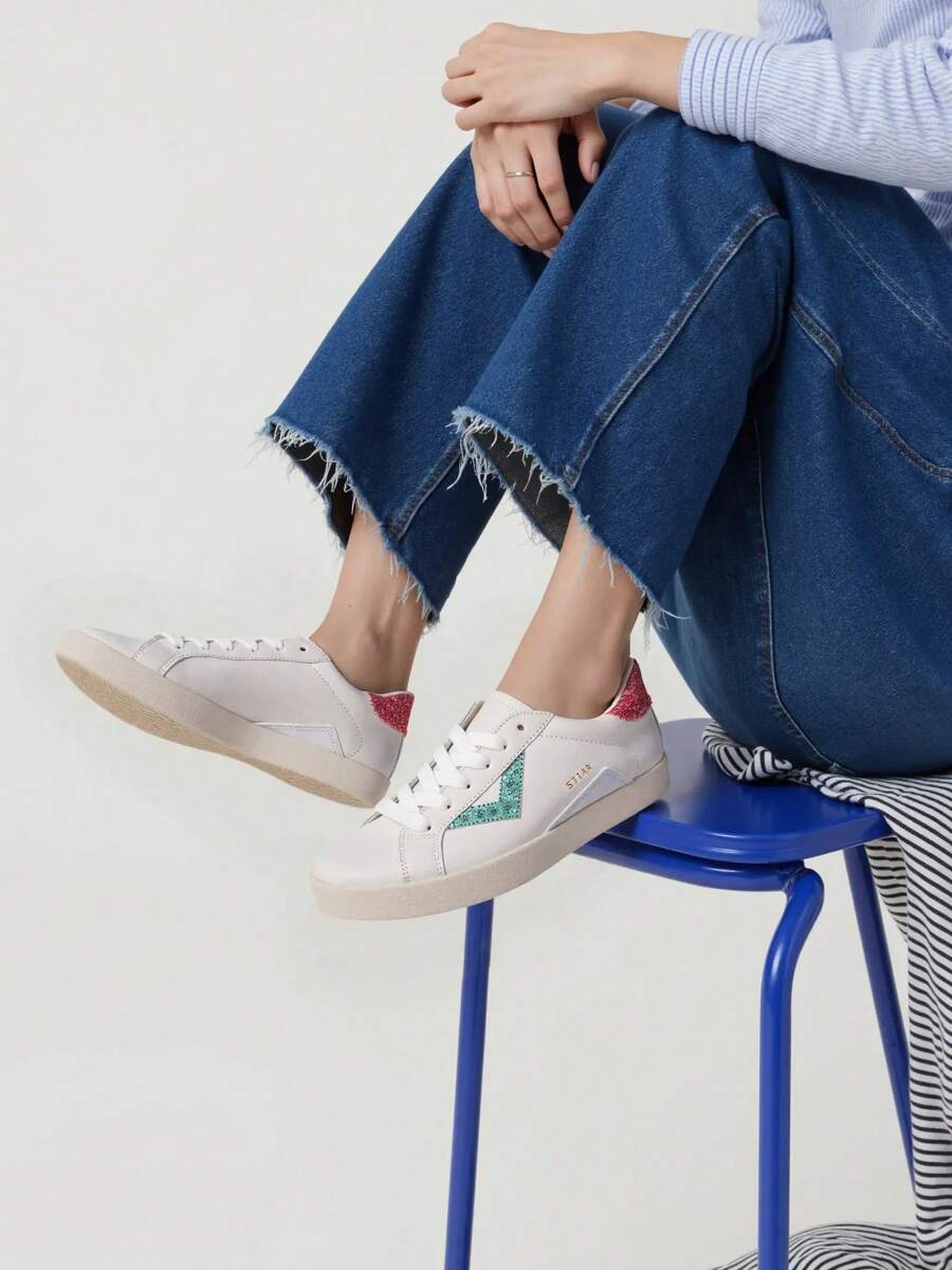 Kupbuty Sienna Sneakers - Weiß mit silbernen Glitzer Einsätzen - Grün - Übersicht 1