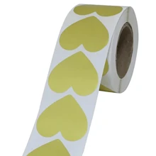 500 pièces/rouleau Étiquettes adhésives en forme de cœur vierges de couleur dorée