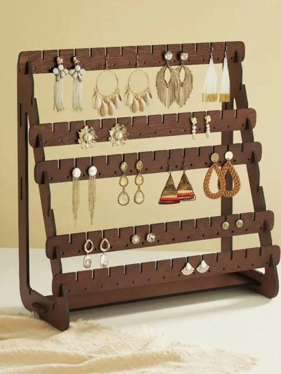 1pc Vintage Wooden Earring Holder, Simple Home Living Room Bedroom Desktop Display Decor