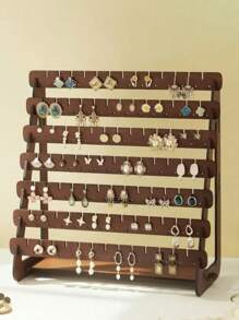 1pc Vintage Wooden Earring Holder, Simple Home Living Room Bedroom Desktop Display Decor
