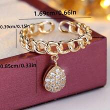 1pc Open Chain Link Geometric Hollow Cubic Zirconia Ring, Vintage Style