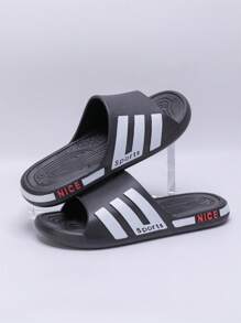 Men's Side Stripe Slide Sandals, Beach, Sports, Casual, Cool Comfort House Slippers - Black - View 4