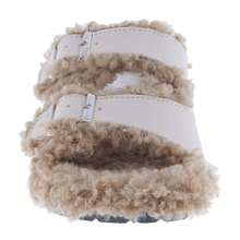 BELOVELY Women's 2-Strap Adjustable Buckle Cork Sandals With Cozy Fur Footbed, Open Toe Platform Casual Walking Shoes