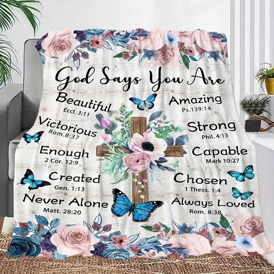 Soft And Comfortable 1pc Creat Flower Cross Print Blanket - Contemporary Style Travel Sofa Bed Blanket - Office Home Decor Birthday Gift For Boys Girls Adults All Seasons - Default - View 1
