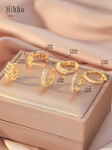 Hihho 3 paires de boucles d'oreilles charmeuses et simples à design de blé, boucles d'oreilles à forme de double cercle classique, cadeau de bijoux pour femmes pour les jours fériés et les utilisations quotidiennes
