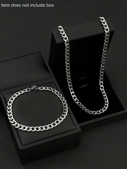 مجموعة مجوهرات الهيب هوب، قلادة وسوار من سلسلة كوبانية من الفولاذ المقاوم للصدأ 304 بسمك 8مم