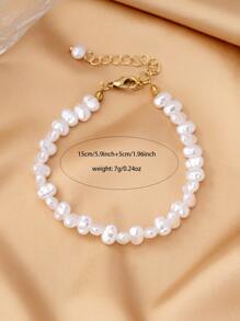 1 件时尚几何仿珍珠手链，设计优雅 - 白色 - 查看 5