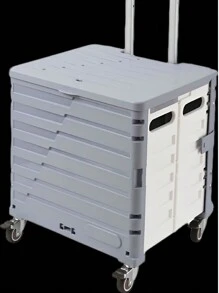 A Portable Foldable Outdoor Shopping Storage Box For Home Camping With Large Capacity Wheels And Light Cart Outdoor Decor - Grey - View 2