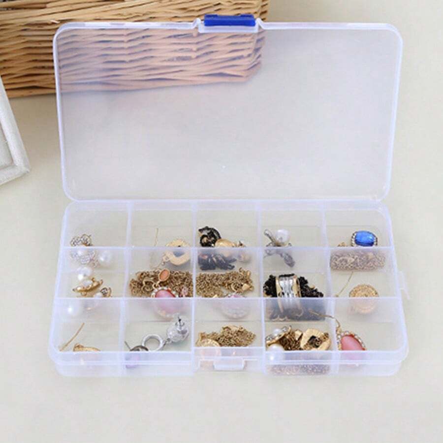 1pc Transparent Separable PP Material Jewelry Storage Box, Compartment Jewelry Organizer, Jewelry Beads Transparent Display Box - Clear - View 1