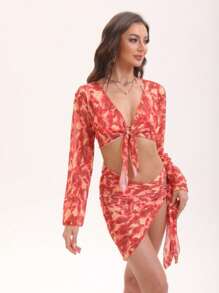 2025 Bohemian Style Women's Bikini Swimwear, Beach Party Pool Fashionable Sexy Halter Tankini, Italian Printed European And American New Design - Multicolor - View 4