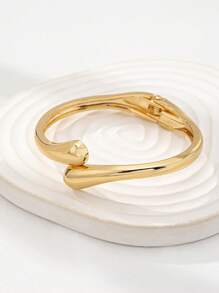 1pc Unique Hollow Design Gold & Silver Oversized Metal Bangle Bracelet, For Women - Gold - View 2
