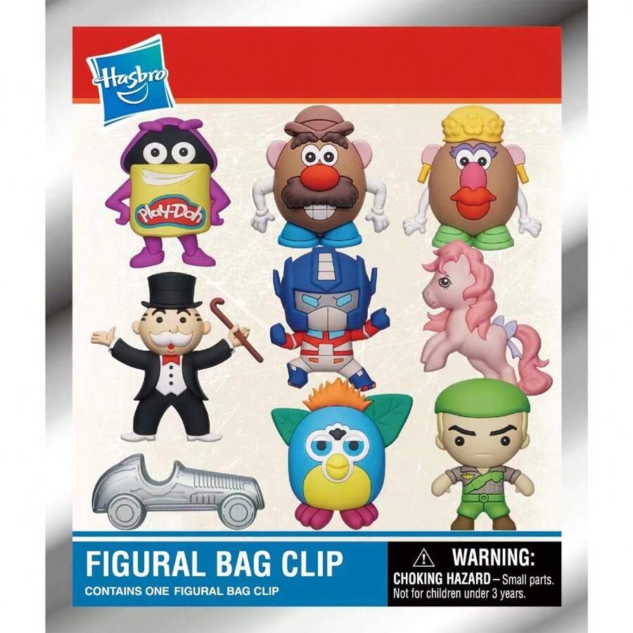 1 件 Hasbro 官方授权复古小马擎天柱先生大富翁等 Hasbro 3D 泡沫袋夹神秘大头袋夹人物钥匙扣钥匙圈适合妈妈爸爸男朋友有趣的圣诞节和万圣节礼物随机我的小马驹 G.I.JOE 变形金刚先生土豆头菲比