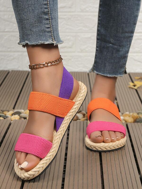 Women's Fashion Colorblock Sandals With Lightweight Non-Slip Soft Flat Soles