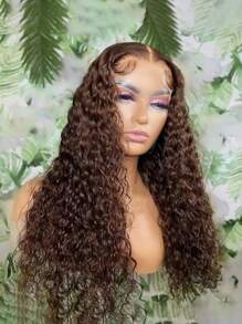 4# 巧克力深棕色 13x6 蕾丝前假发，真人发蕾丝前假发分缝最大皮肤融化蕾丝水波卷发假发，180% 密度，卷曲真人发假发返校假发适用于派对、婚礼、日常使用（4#，10-32 英寸） - S4 - 查看 4