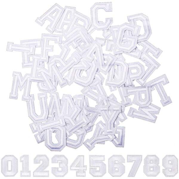 Iron on Letters and Numbers Patches, Black Alphabet Embroidered Patch A-Z, Numbers 0-9 Applique for Clothes, Dress, Hat, Socks, Jeans, DIY Accessories(White)