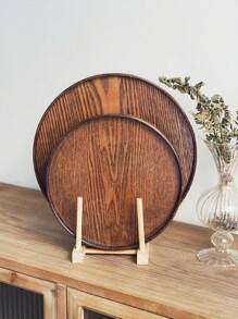 1pc Round Wooden Tray, Rustic Style Serving Platter, Wooden Tea Tray, Home Dining Plate For Cup/Cake