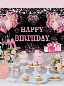 1Pc Rose Gold Birthday Polyester Backdrop,Happy Birthday Background Cloth,150*100cm Polyester Backdrop Cloth, Birthday Decor,Birthday Party Background Decoration,1St Birthday Party Supplies,Birthday Home Decor,Wall Decor, Photography Background Prop Decoration