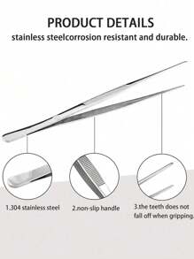 1个/2个/4个装不锈钢镊子，不锈钢长柄厨房镊子，不锈钢食品镊子，自助餐夹鱼骨镊子，烹饪夹厨房食品镊子 - 銀色 - 查看 6