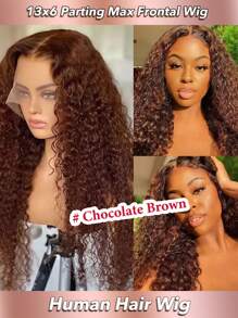 4# 巧克力深棕色 13x6 蕾丝前假发，真人发蕾丝前假发分缝最大皮肤融化蕾丝水波卷发假发，180% 密度，卷曲真人发假发返校假发适用于派对、婚礼、日常使用（4#，10-32 英寸） - S4 - 查看 2